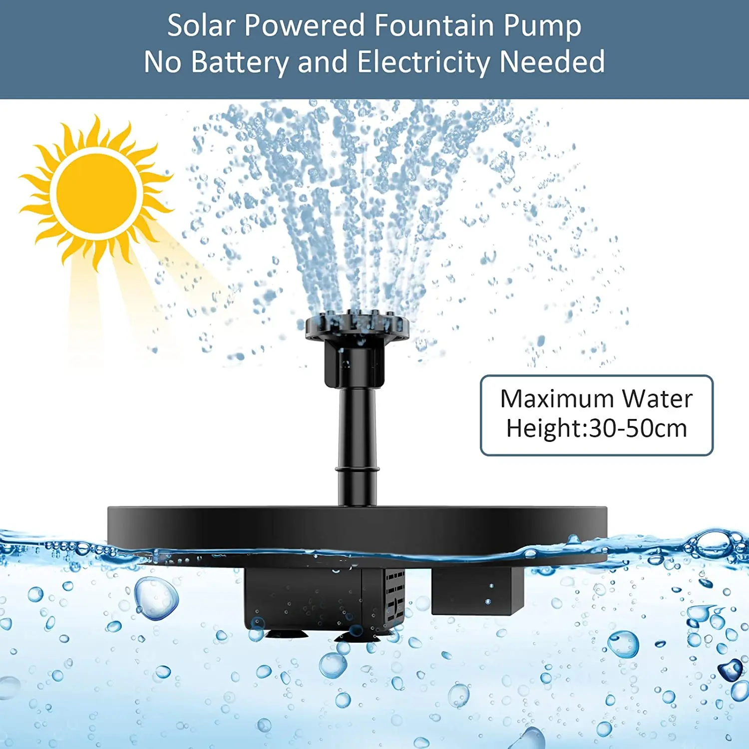 

AISITIN Solar Fountain Pump ,1.5W Solar Water Fountain Pump with 6 Nozzles, Solar Fountain Pump for Bird Bath,Garden and Outdoor