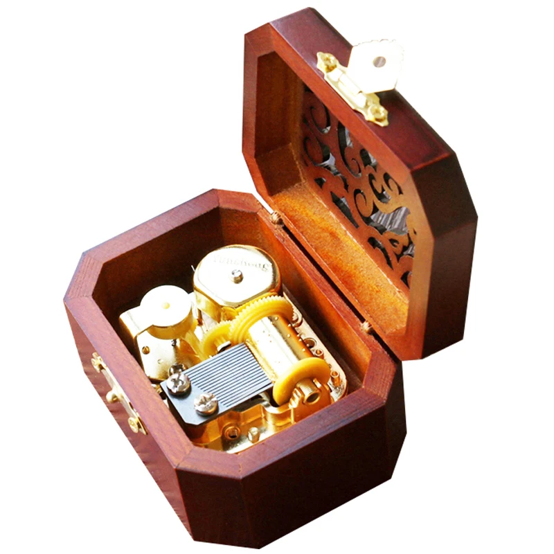 Деревянная резная маленькая и изысканная музыкальная шкатулка подарок на день