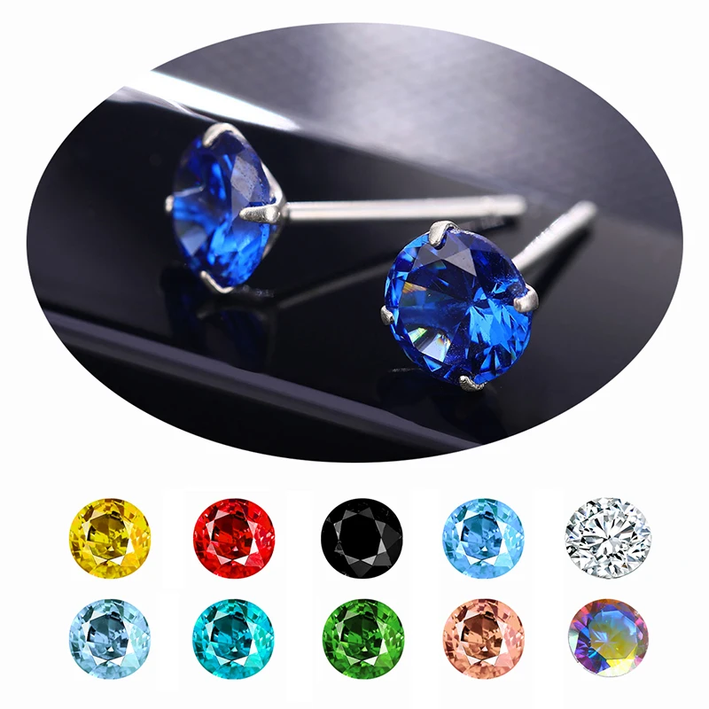 Серьги-гвоздики из стерлингового серебра 925 пробы с большим цирконием женские