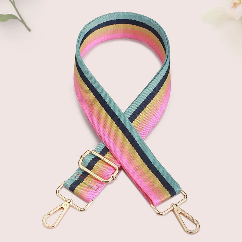 Ellovado Rainbow Colored Adjustable Obag Straps Nylon Belt Bag Strap Handbag Shoulder Bag Accessories for Women Handle Ornament