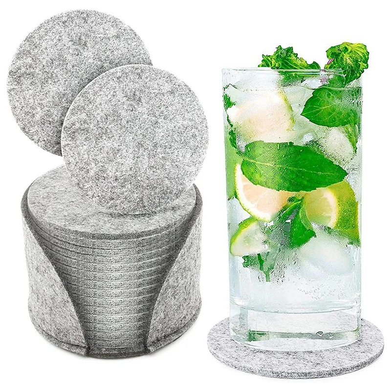 New Coasters Glasses, Felt Coasters For Glasses, Set Of 14, Felt Coasters With Storage Box, Washable Coasters