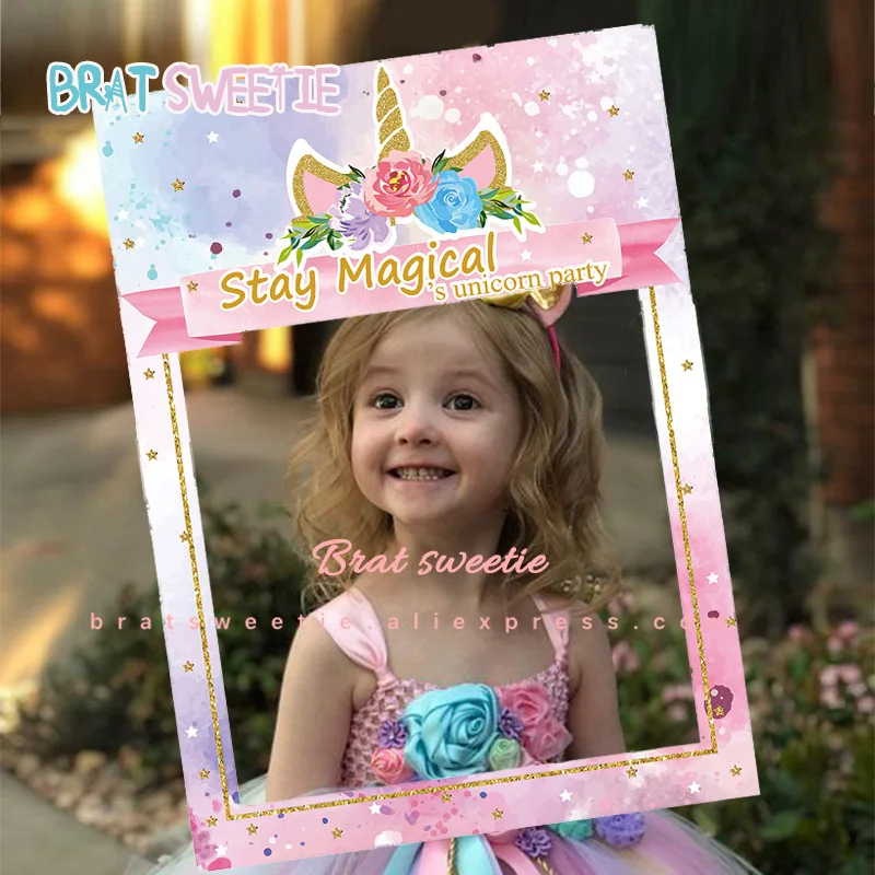 Радуга Единорог Бумага рамка для фото реквизит фотографии детского дня рождения