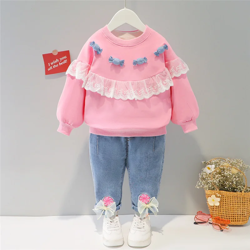 

Spring Fashion Outfits Autumn Girls Baby Knitted Clothing Sets Kids Bowknot Sweaters Tops+A-line Skirt 2Pcs Girls Knitwear Suit