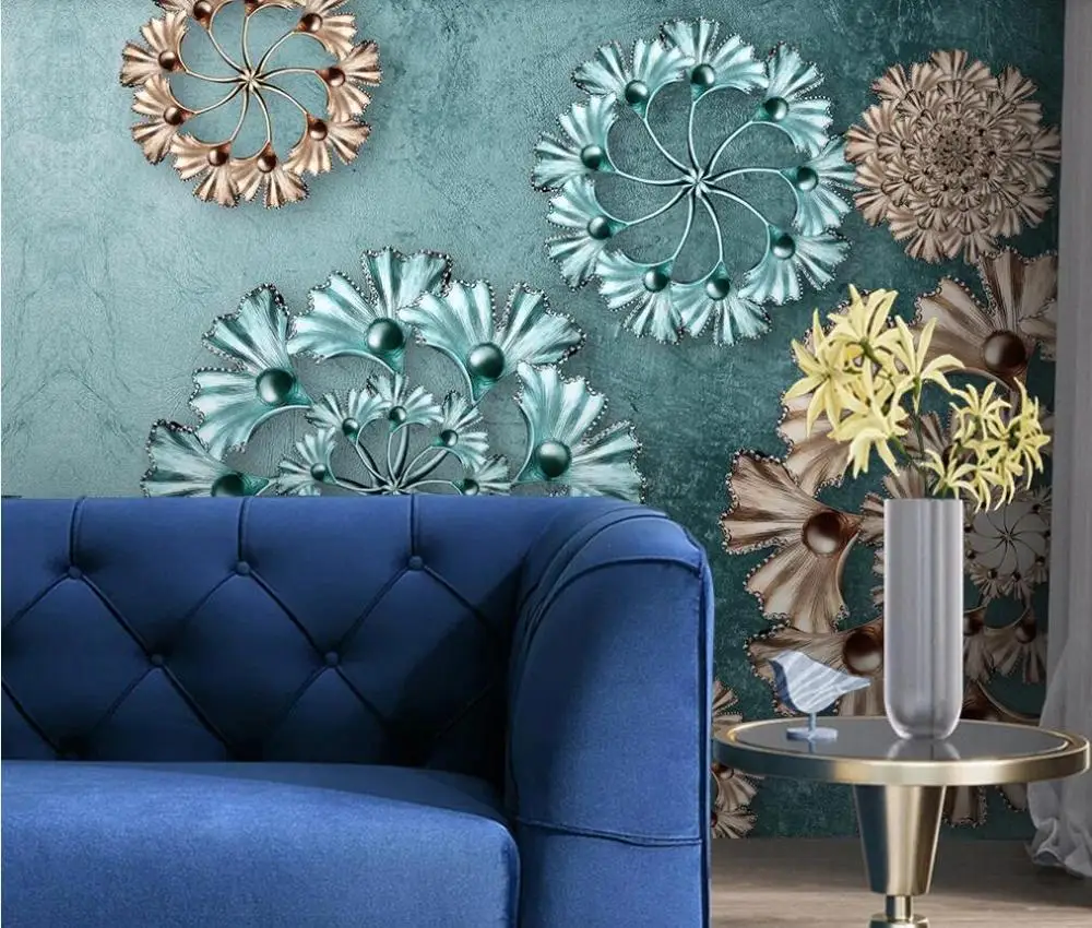 Фотообои на заказ синие ретро 3d трехмерные рельефные европейские узоры для