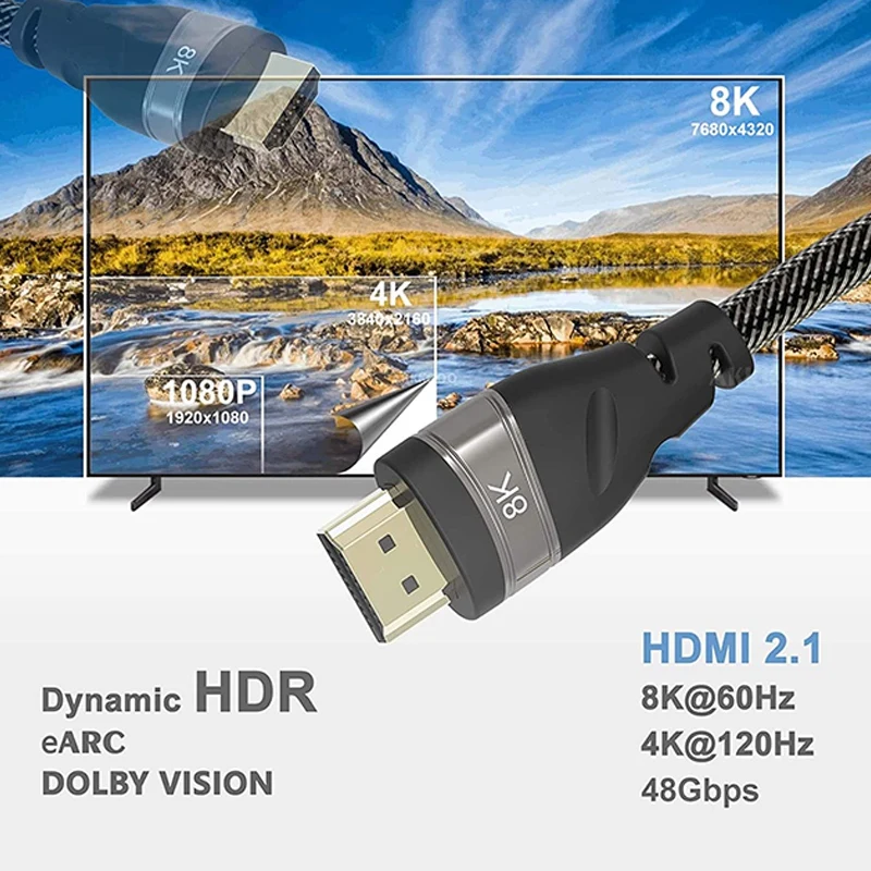 

8K HDMI Cable HDMI 2.1 Cable Real,High Speed 48Gbps 8K(7680X4320)@60Hz, 4K@120Hz Dolby Vision HDCP 2.2, 4:4:4 HDR()