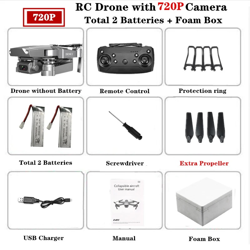 720P Foam Box 2B E68 Радиоуправляемый Дрон 4K HD камера wifi FPV Квадрокоптер складной Радиоуправляемый вертолет Квадрокоптер мини дроны VS E58 SG901 E520 Дрон игрушка подарок - Цвет: 720P Foam Box 2B