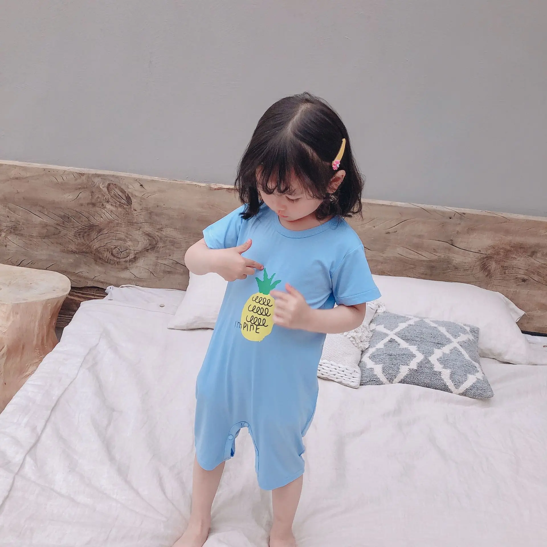 

Children's jumpsuit Short sleeve 2020 summer solid color Comfortable romper small medium casual home service kids girls clothes