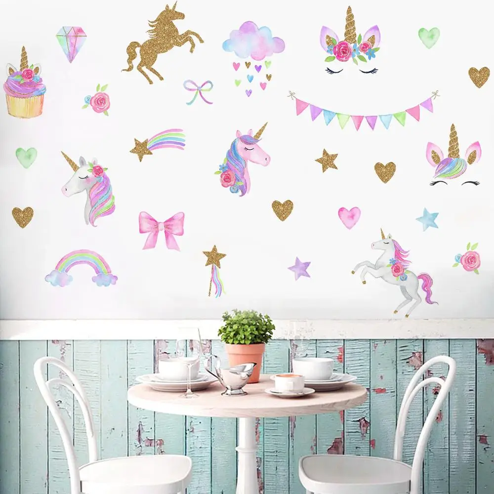 

kids room 3d unicorn heart wall stickers removable home decor baby bedroom cartoon children unicorn wall decals