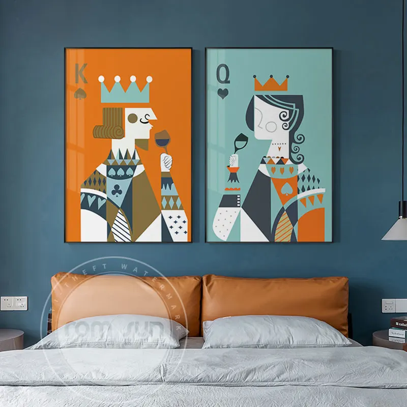 Картина на холсте покер король королева в Моранди цветные картины настенные для
