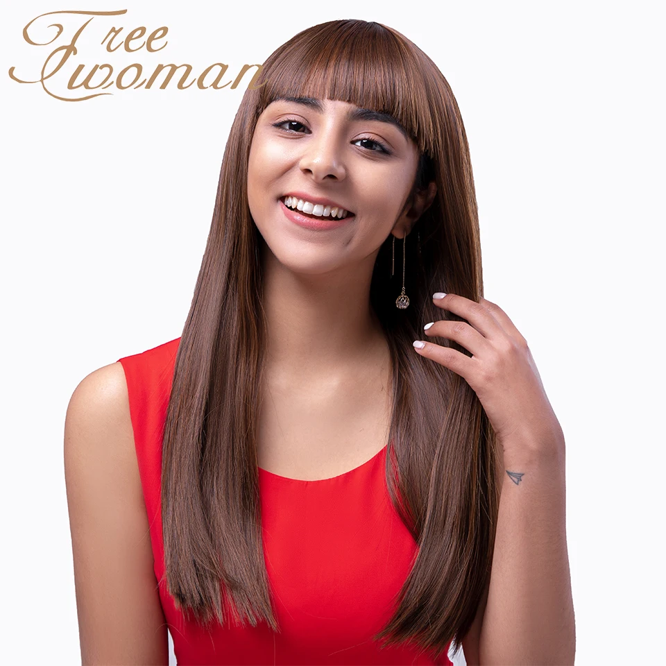 FREEWOMAN длинные прямые волосы с челкой синтетические винно-красные парики
