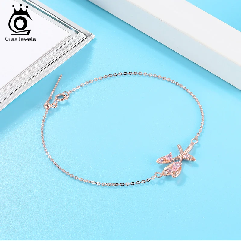 ORSA JEWELS браслет из чистого серебра с цирконием АААА в форме листа тонкая цепочка