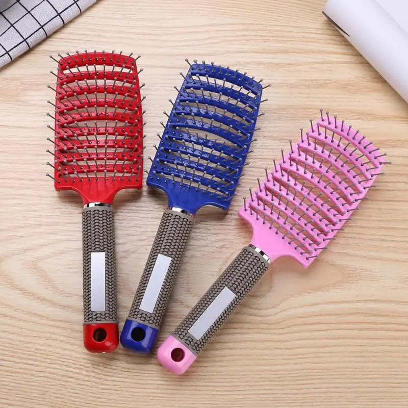 

Plastic Nylon Anti-Static Hair Brush Curved Row Women Hair Scalp Massager Comb for Salon Hairdressing Styling Tools