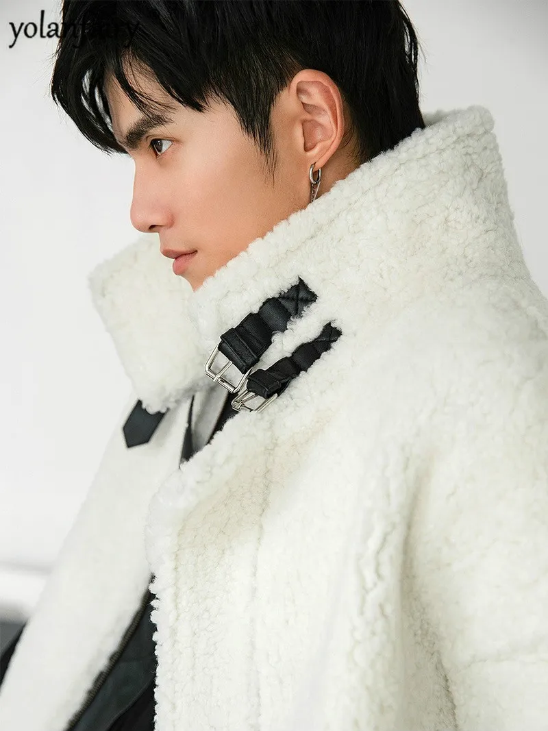 Мужское пальто с натуральным мехом осенне зимняя куртка из овчины мужское