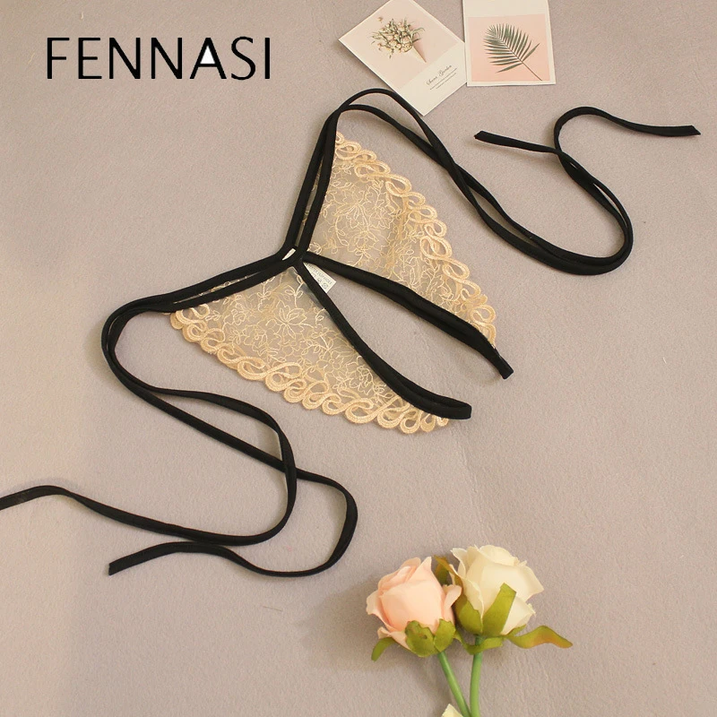 

FENNASI Open File Sexy Underwear Exposed Hollow Lace Pants Transparent Strap Women's Costumes Midnight Hot Temptation