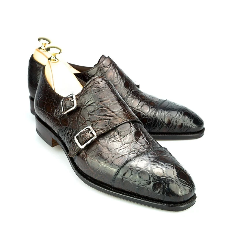 

Double Monk Style Black Dress Bridegroom Shoes Designer Best Man Handmade Leather Shoes for Men Genuine Leather