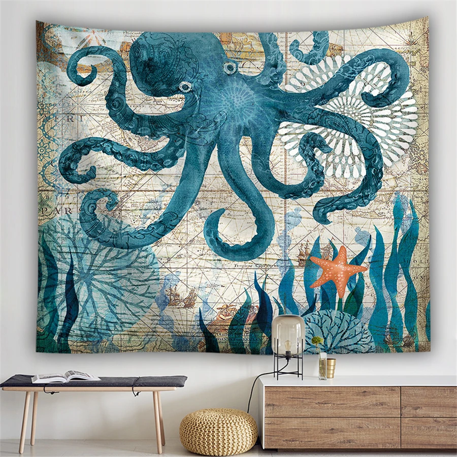 Настенный подвесной гобелен Подводный мир хиппи Морская Черепаха Дельфин Акула
