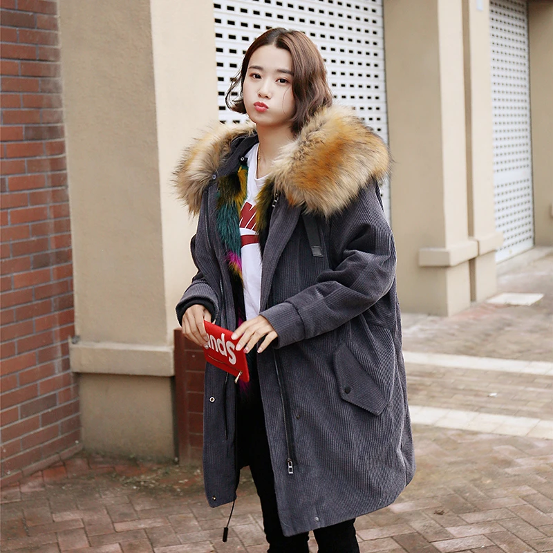 Женское пальто парка с капюшоном хлопковое зима 2019 новое из искусственного меха