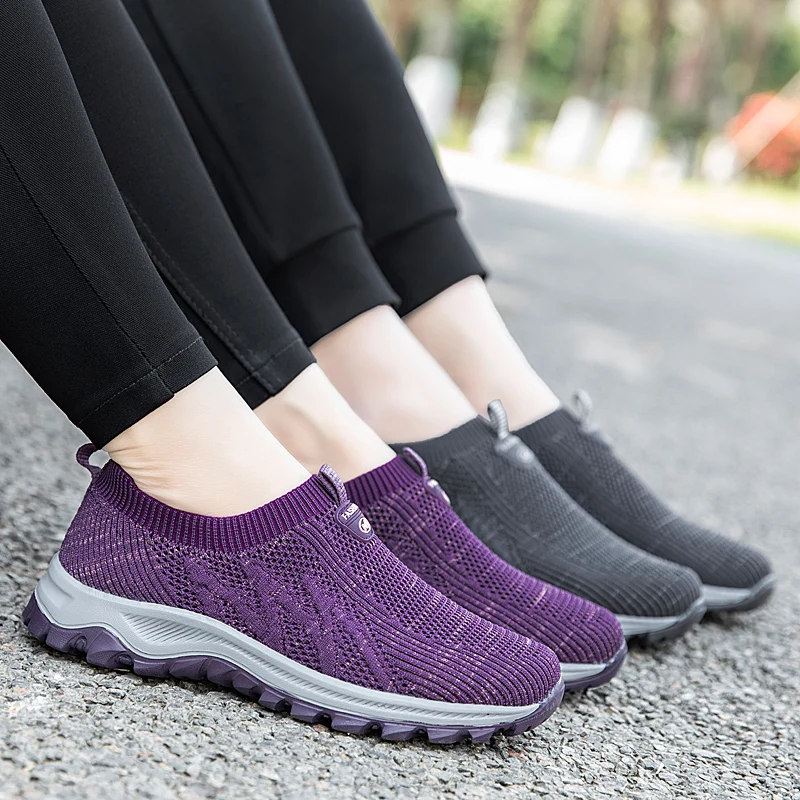 

Women Vulcanized Shoes Sneakers 2021 Summer Ladies Trainers Knitted Sock Shoes Female Slip-on Flats Shoes Zapatos De Mujer