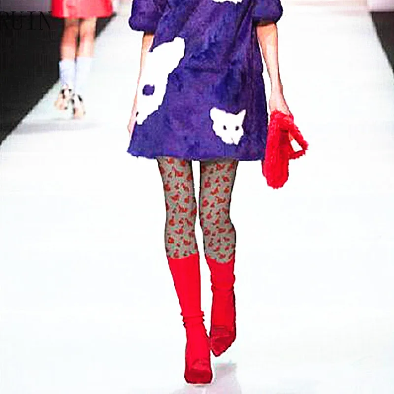 

RUIN women's tights Cute little red fox printed pantyhose female girl tights