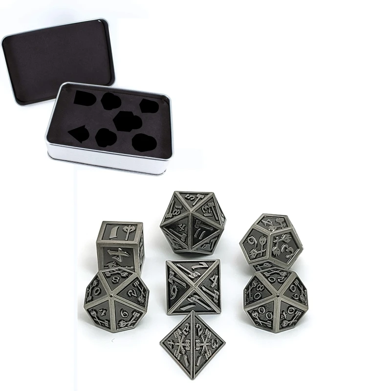 

7 PCS hammer Style Metal Dice Metallic DND Game D&D Dice with Free Metal Case W0YB