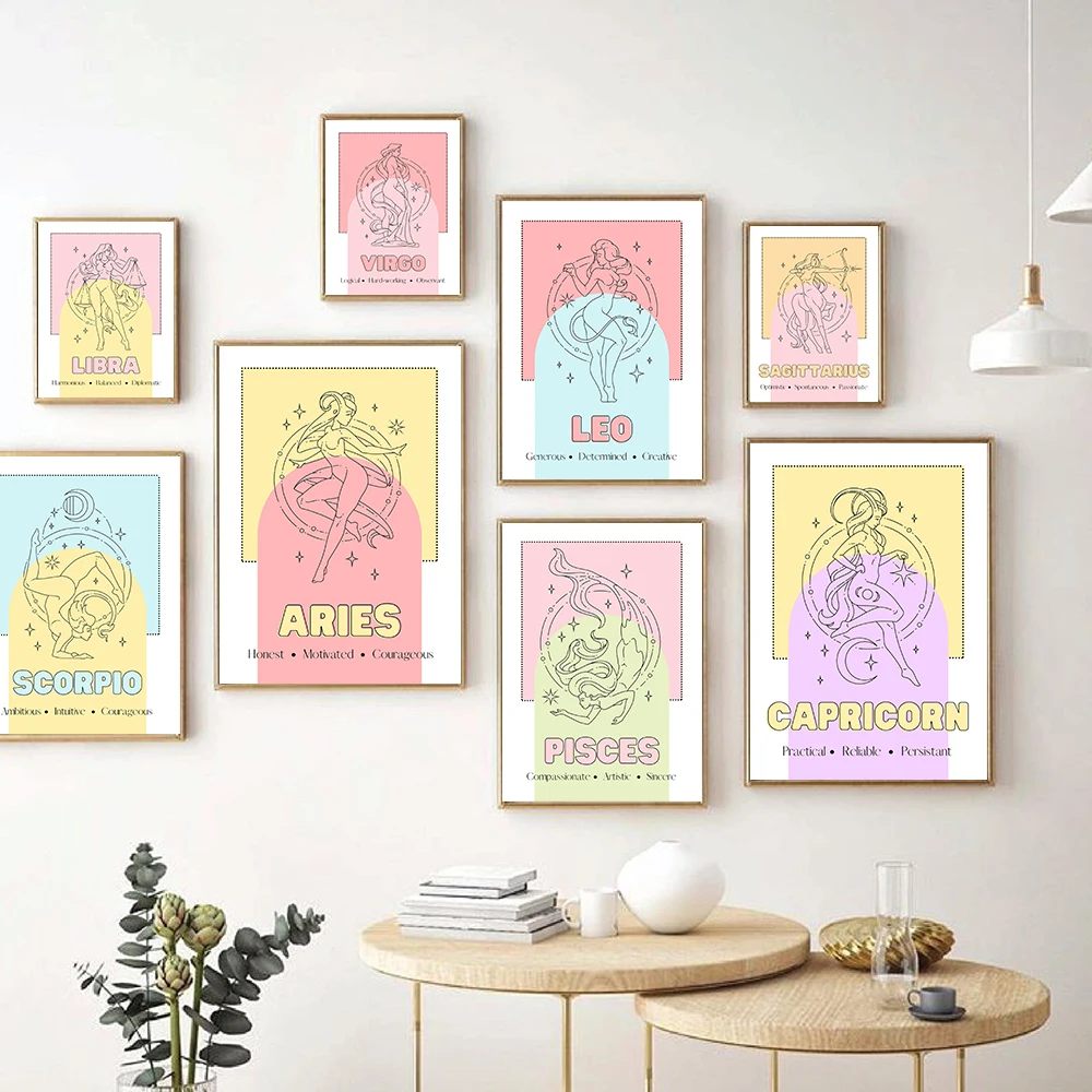 Созвездия детская красочная стена искусство холст плакат печать Астрология Бохо
