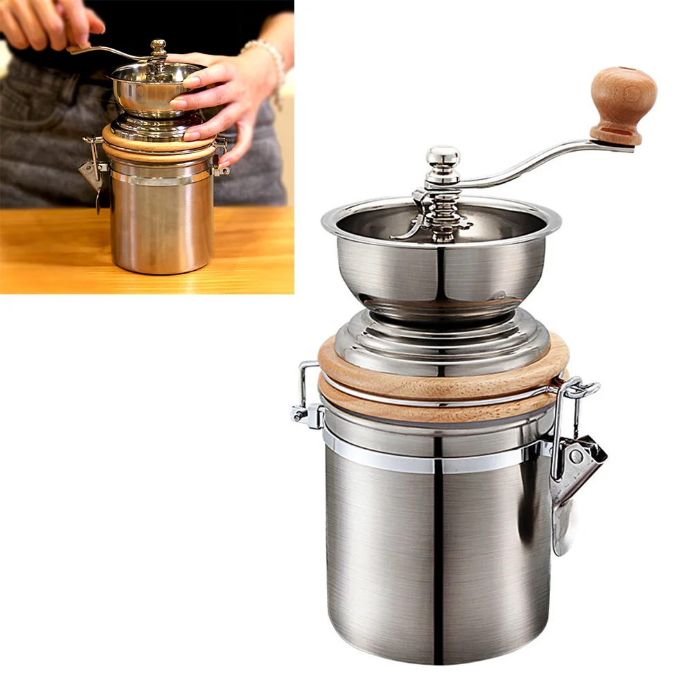 

Stainless Steel Container Manual Coffee Bean Grinder Mills Machine Hand Conical Coffee Burr Grinder Pepper Spice Mills Kitchen