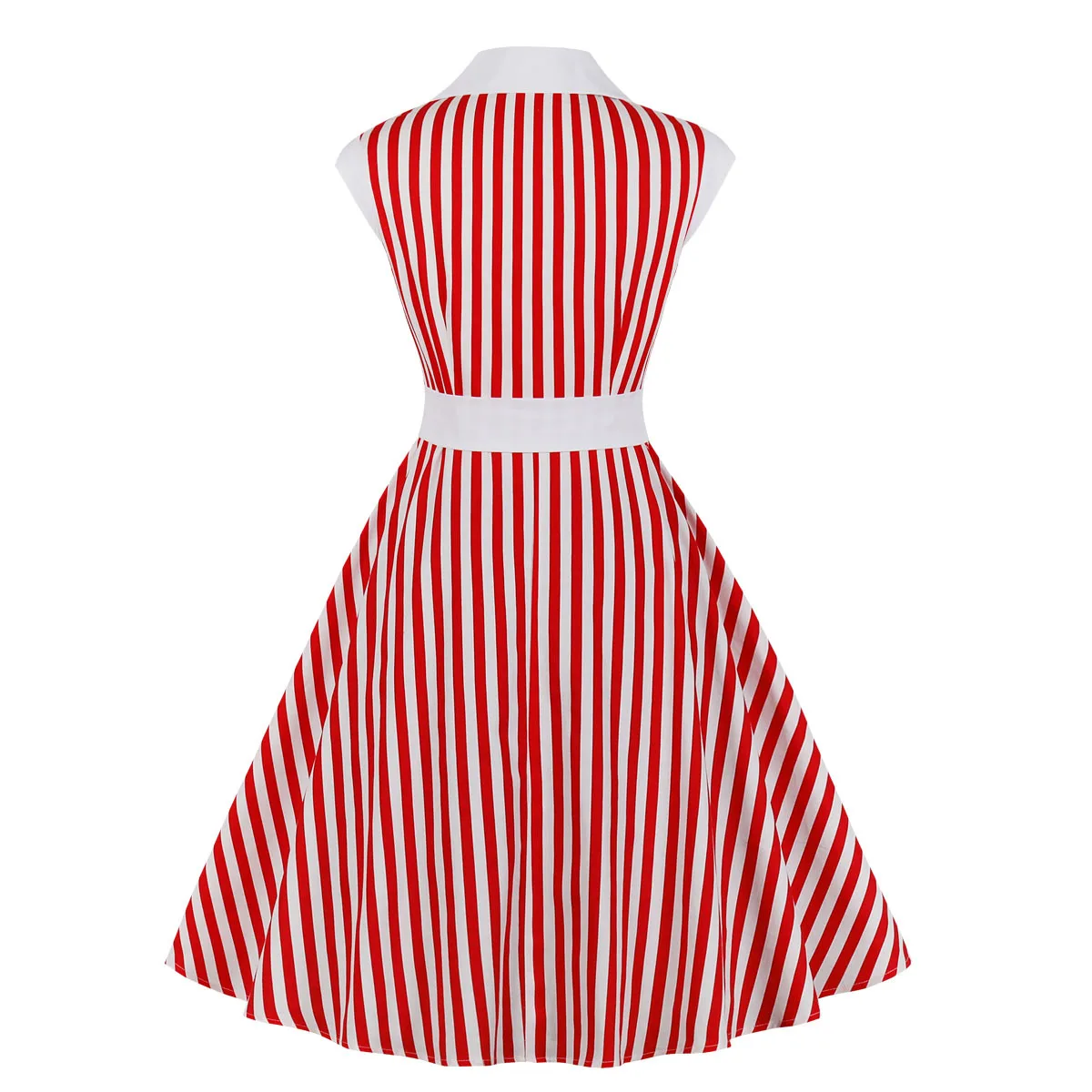 2020 Полосатое летнее женское платье с отложным воротником Красного размера плюс