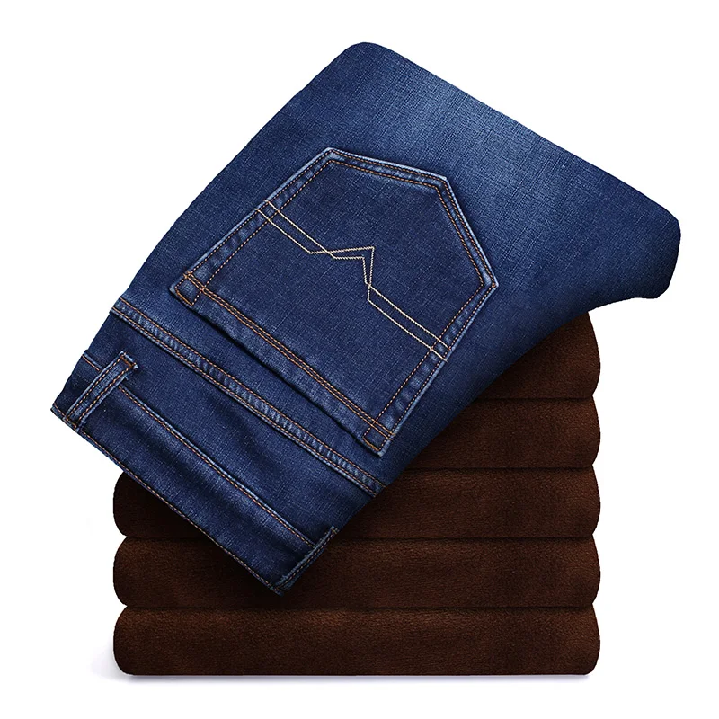 

Men's Fitted Straight Jeans Classic Fleece Flannel Thick and Comfortable Warm Winter Brand Clothing Youth Business Casual Jeans