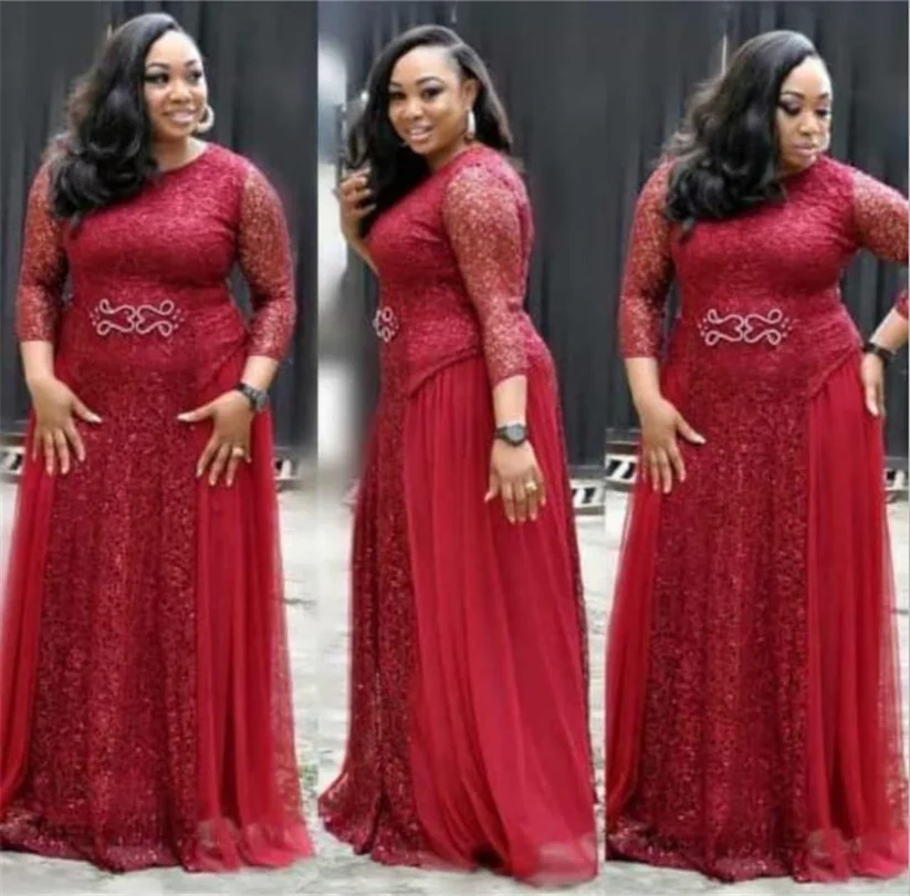 Женское кружевное платье в африканском стиле с блестками круглым вырезом и