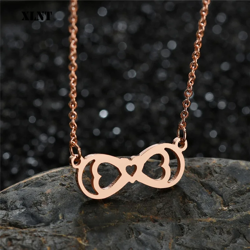 XLNT Tiny Infinity Heart Pendant Necklaces for Women Choker Lucky Number Eight Geometric Long Chain Necklace | Украшения и