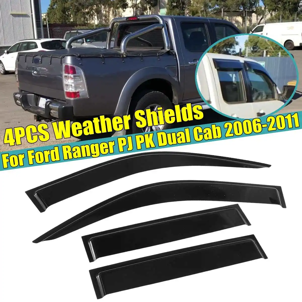 

Автомобильные оконные дефлекторы для Ford Ranger PJ PK, двойная кабина 2006, 2007, 2008, 2009, 2010, 2011, защита от погоды, ветра, солнца, дождя, козырек