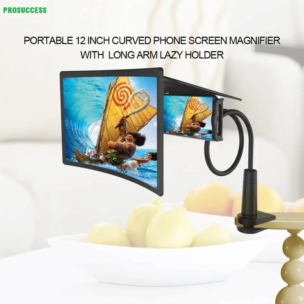 

L7 12 Inch Big Anti-Glare Lens Clear Video Show Novel Curved Phone Screen MagniFier With Long Arm Fashion Lazy Hoder Stand