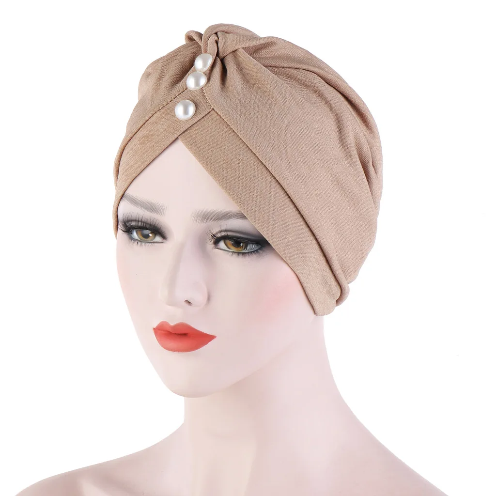 

New Muslim fold pearl wrap headscarf head cap indian hat turbante hat islamic headdress indian indian women hat inner hijab cap