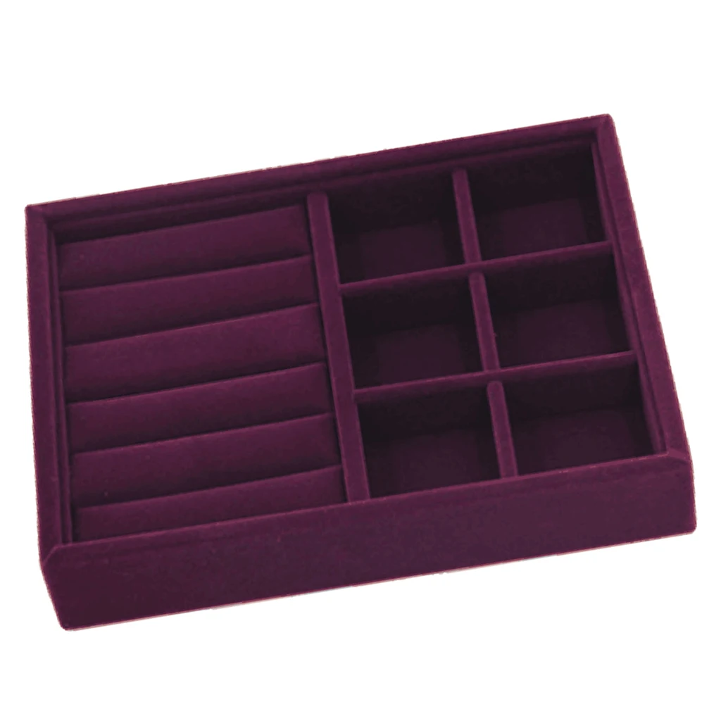 Ring Earrings Tray Элегантный фиолетовый бархат штабелируемые ювелирные изделия Кольцо Серьги Дисплей лоток 24 пояса чехол держатель органайзеры витрина для хранения - Color: Ring Earrings Tray