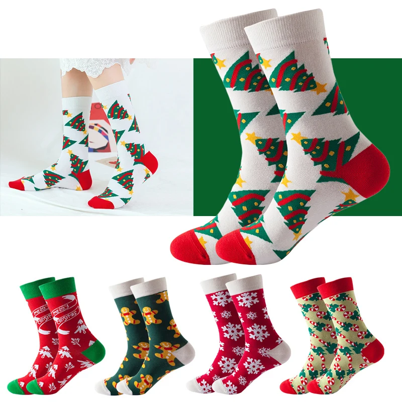 5 Pair Woman Christmas Socks Funny Xmas Santa Claus Tree Snowflake Elk Snow Cotton Tube Socks Happy Sock Men New Year