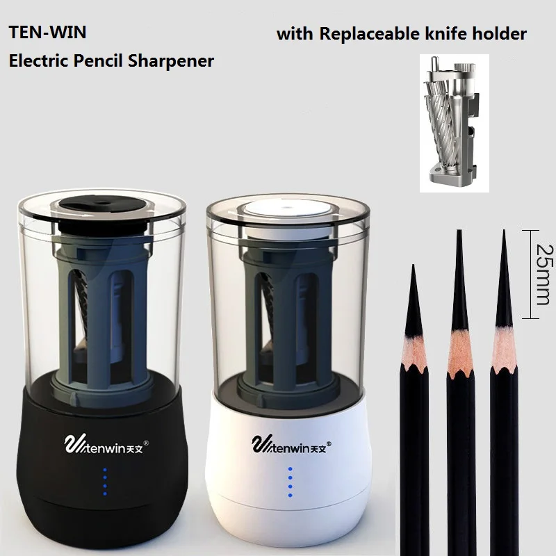 TEN-WIN Electric Pencil Sharpener with Replaceable knife Dual Purpose Automatic Art Learning Sketch Pencil Electronic Sharpener