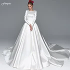 Элегантное мусульманское свадебное платье Funyue с длинным рукавом роскошное атласное платье со шлейфом для часовни великолепное бальное платье для невесты женское свадебное платье
