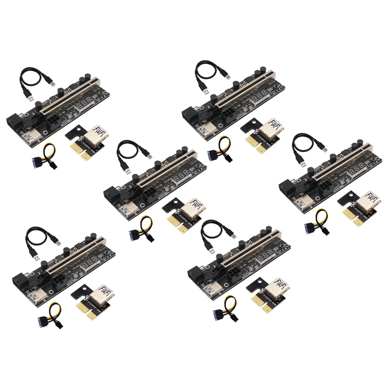 

6 комплектов PCIE Riser 1X до 16X Графический удлинитель с датчиком температуры для Биткоин графического процессора майнинга карта адаптера