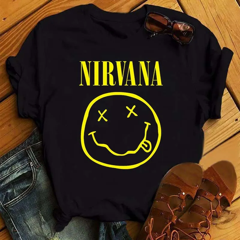 

Women Smiley Vogue Black T Shirt Harajuku 90s Korean Style Cartoon Graphic Short Sleeve Tops 2021 Kawaii Female Tshirt,Drop Ship