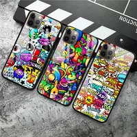 cute cartoon graffiti phone cases tempered glass for iphone 12 pro max mini 11 pro xr xs max 8 x 7 6s 6 plus se 2020 case