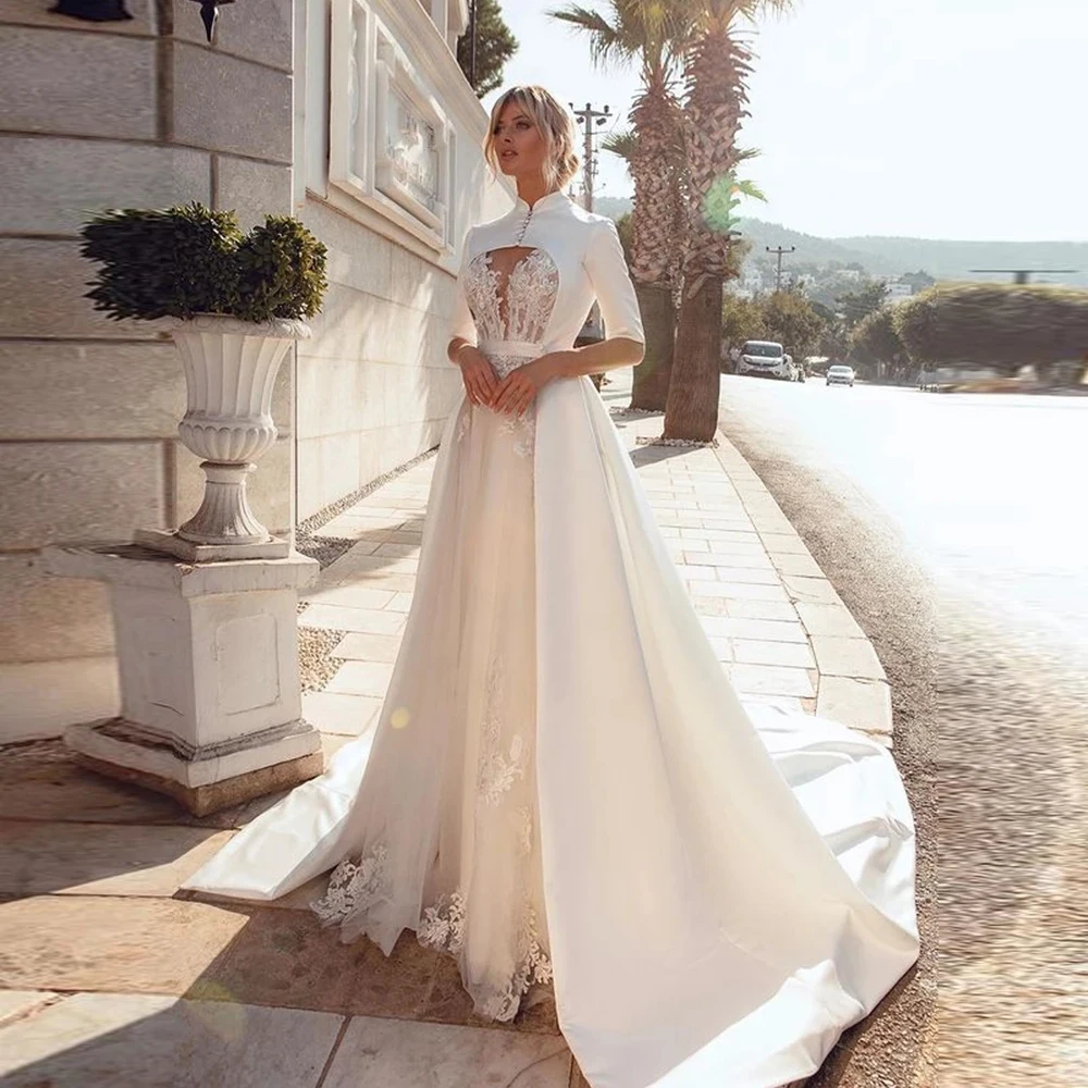 

Fivsole Sheer Lace Appliques Wedding Dress With Jacket Sleeveless Women Bridal Gowns Princess Vestido Feminino Robe De Mariage