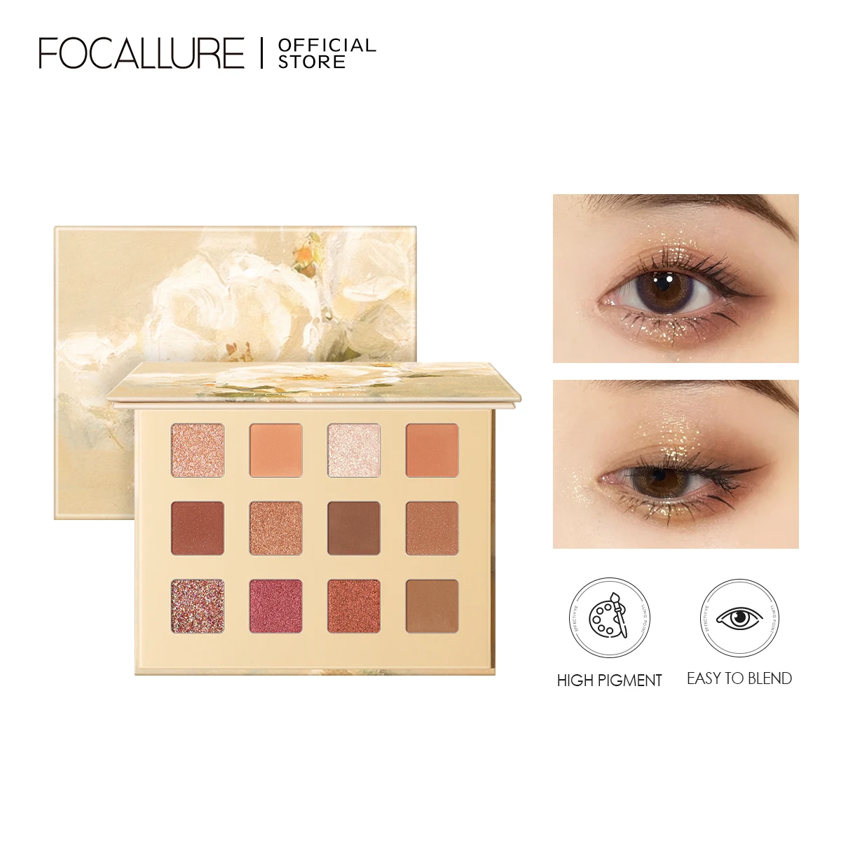 

FOCALLURE 12 Color Eyeshadow Palette Smooth Powder Pressed Waterproof Long-lasting Matte Glitter Nude Shiny Eye Shadow Makeup