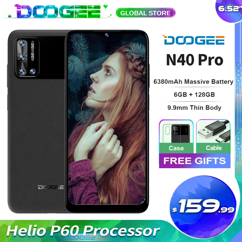 Смартфон DOOGEE N40 Pro мобильный телефон 6380 мАч 20 МП 4 камеры Helio P60 6 + 128 ГБ 5 дюйма 9 мм |