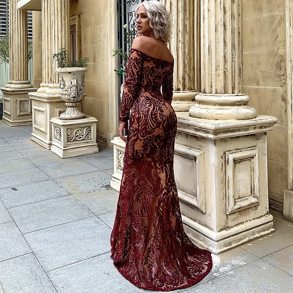 

HF Free Shipping 2 Colors Elegant Dress Women Fashion Slash Neck Dresses Wedding Celebrity Embroidery Long Dress