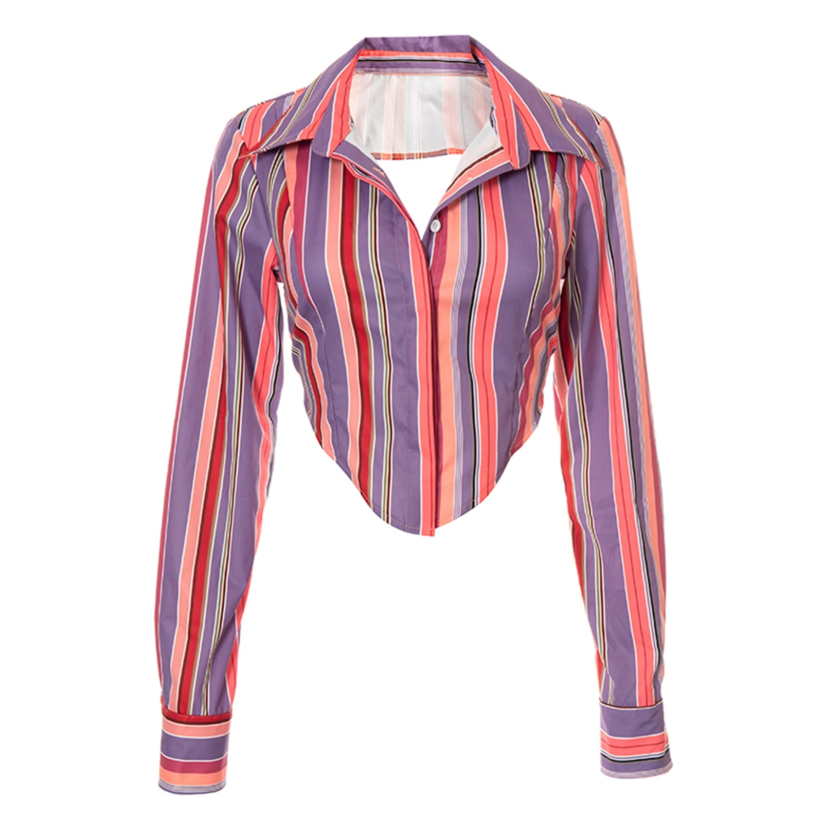 Женская рубашка с длинным рукавом принтом в полоску | одежда