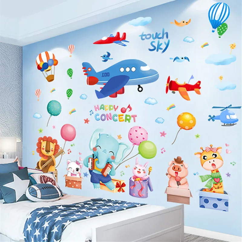 

[shijuekongjian] Animals Balloons Wall Stickers DIY Aircrafts Clouds Wall Decals for Kids Room Children Nursery House Decoration