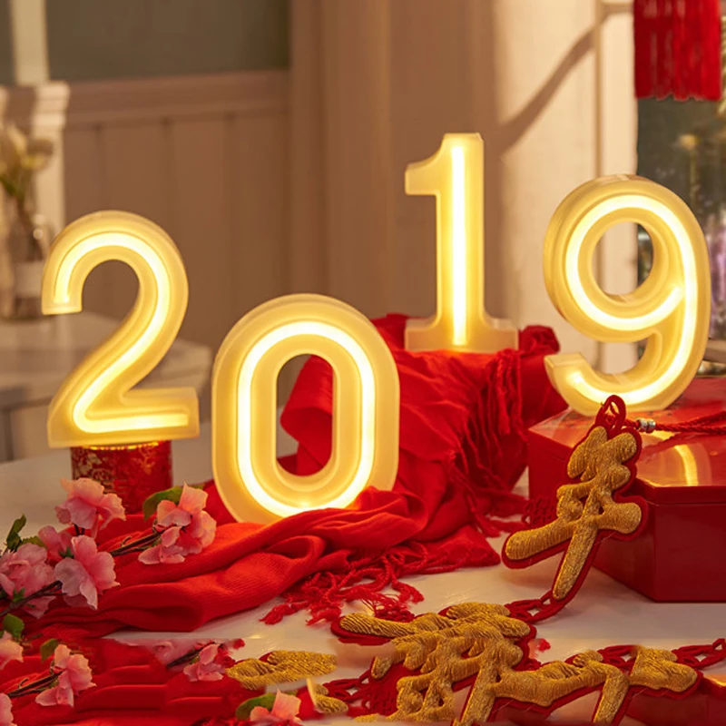 Новый светодиодный неоновый ночной Светильник знак 0 9 в форме цифр AA на