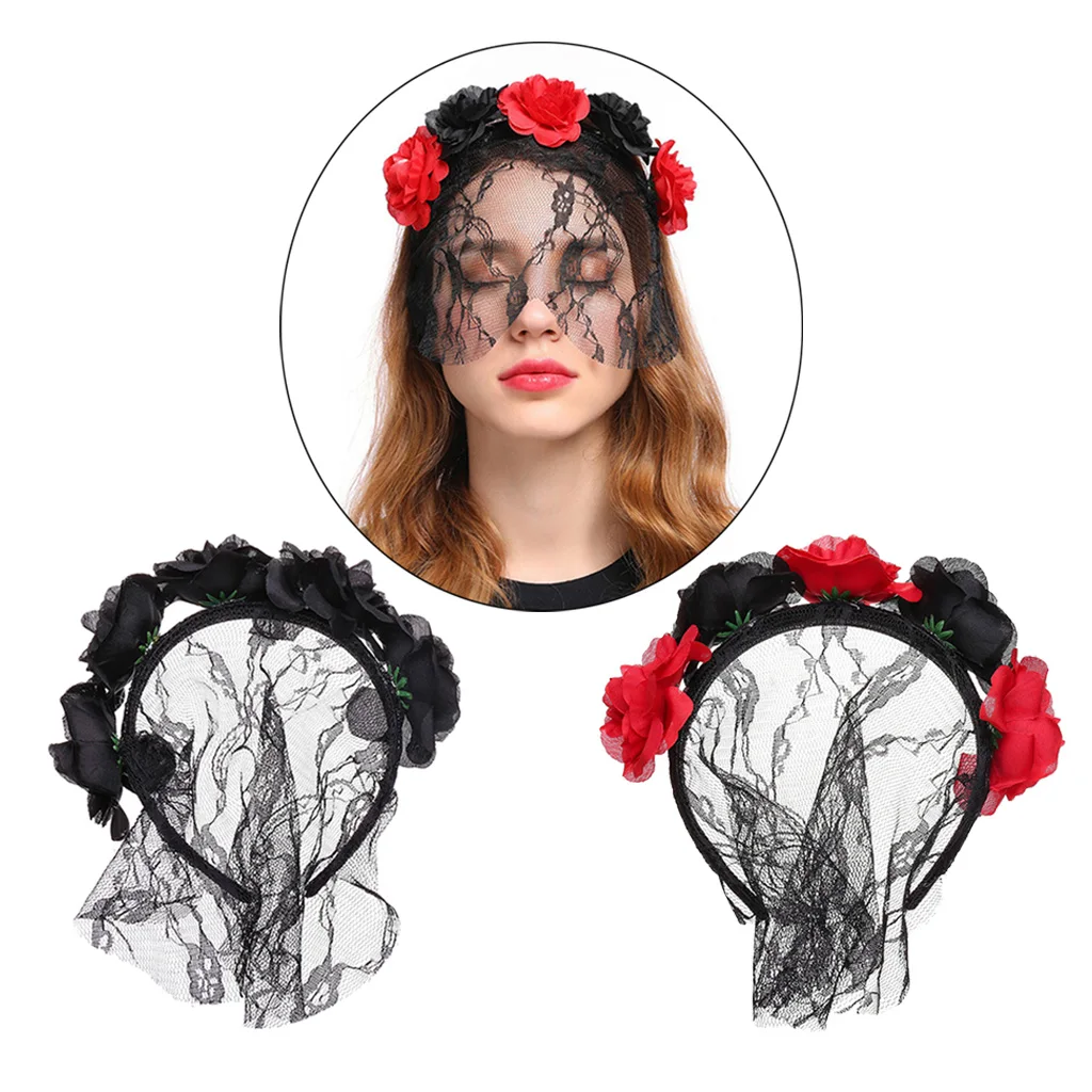 

Flower Headband with Veil Floral Headpiece Fancy Dress Headwear Exotic Accessories