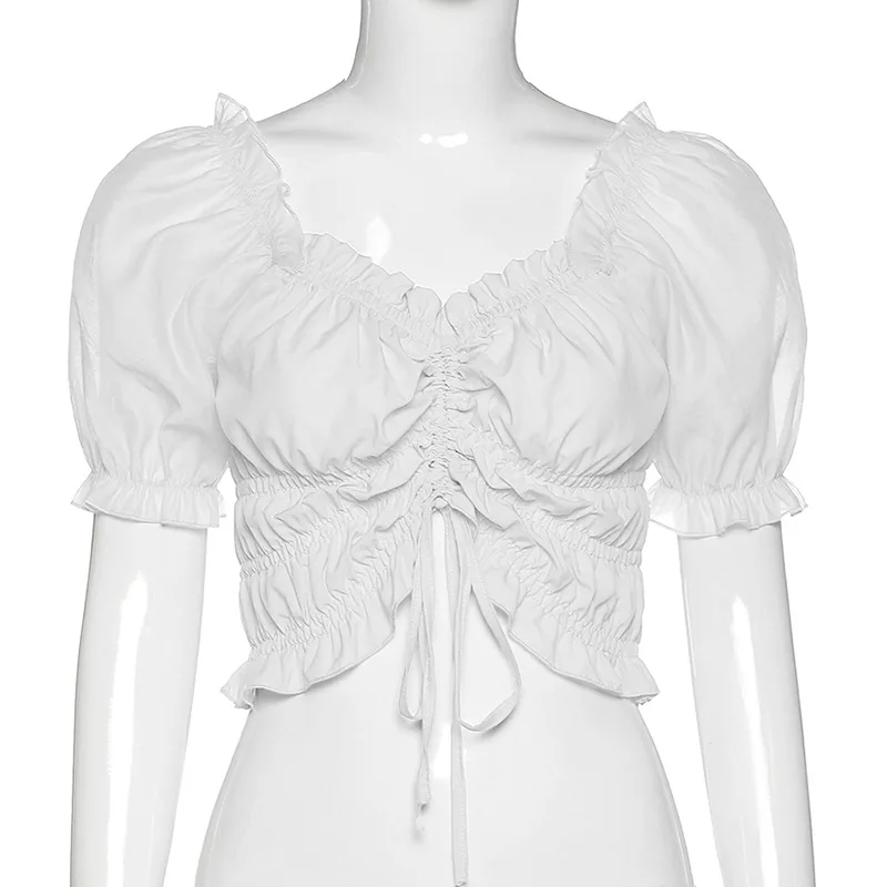 

Women Summer Short-sleeved Pullover Top Korean Wild Solid Color Boat Neckline Bandage T-shirt