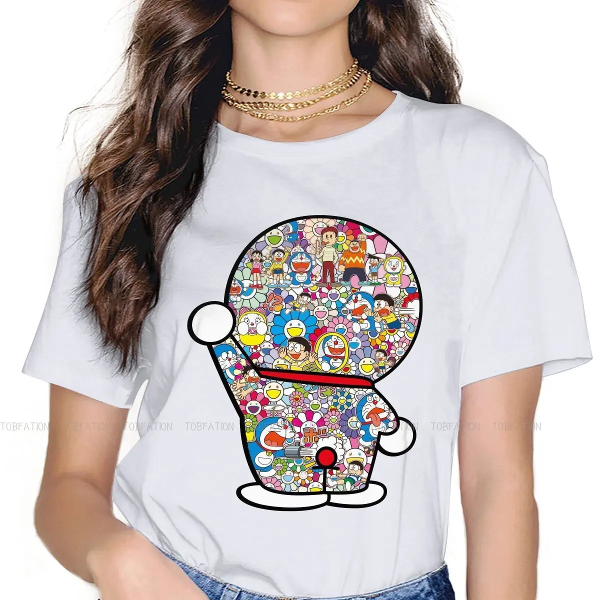 

Женские футболки с мультипликационным дизайном Doraemon Kawaii Robot Cat манга гранж винтажная женская одежда хлопковые топы с графическим рисунком